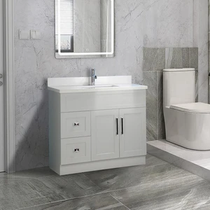 36" Shaker Style Grey Vanity with Stone Top (2 drawers) | Floors & Baths Pro's