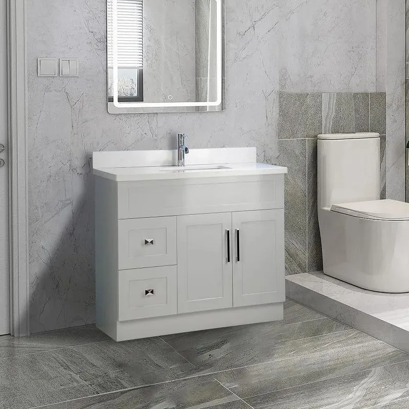 36" Shaker Style Grey Vanity with Stone Top (2 drawers)