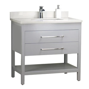 36'' Solid Wood Grey Vanity with Shelf | Floors & Baths Pro's