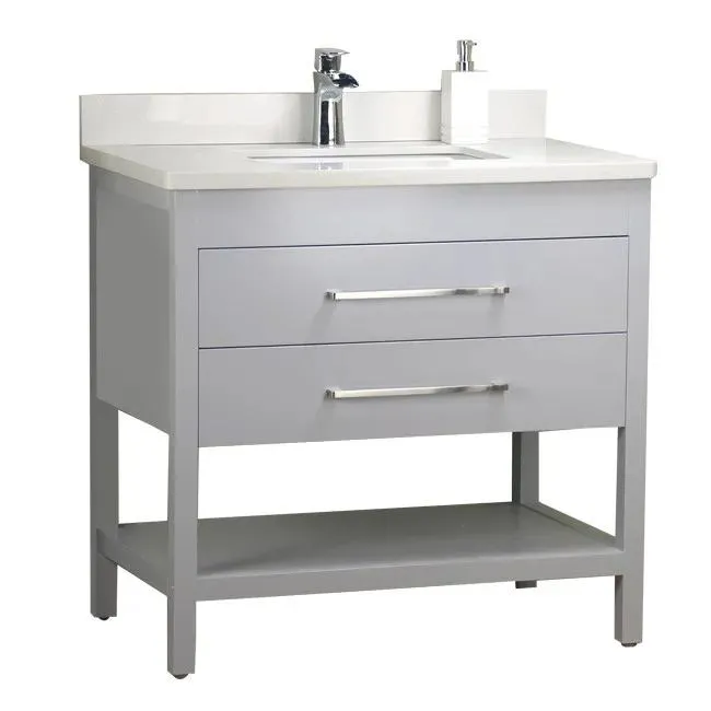 36'' Solid Wood Grey Vanity with Shelf