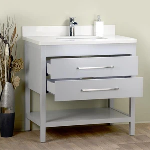 Image 2 of 36'' Solid Wood Grey Vanity with Shelf sold at Floors & Baths Pro's