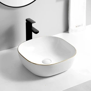 16.7" White Vessel Sink Ceramic with Gold Edge | Floors & Baths Pro's
