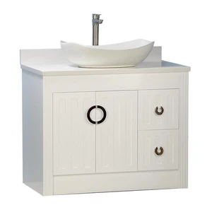 36" Vessel Sink White Vanity with Man-made Stone Top | Floors & Baths Pro's