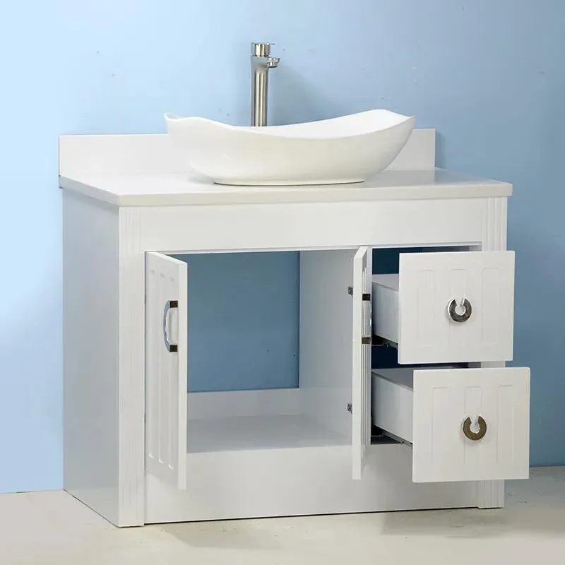 36" Vessel Sink White Vanity with Man-made Stone Top