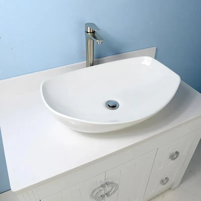 36" Vessel Sink White Vanity with Man-made Stone Top