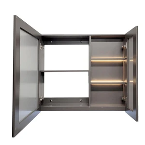 Image 4 of 35" Amourte Dark Grey Solid Wood Vanity Set with LED Mirror Cabinet sold at Floors & Baths Pro's