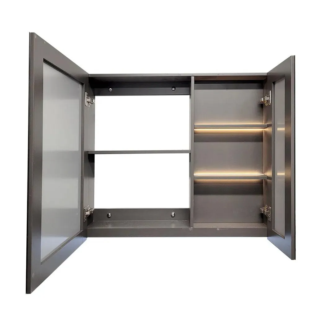 35" Amourte Dark Grey Solid Wood Vanity Set with LED Mirror Cabinet