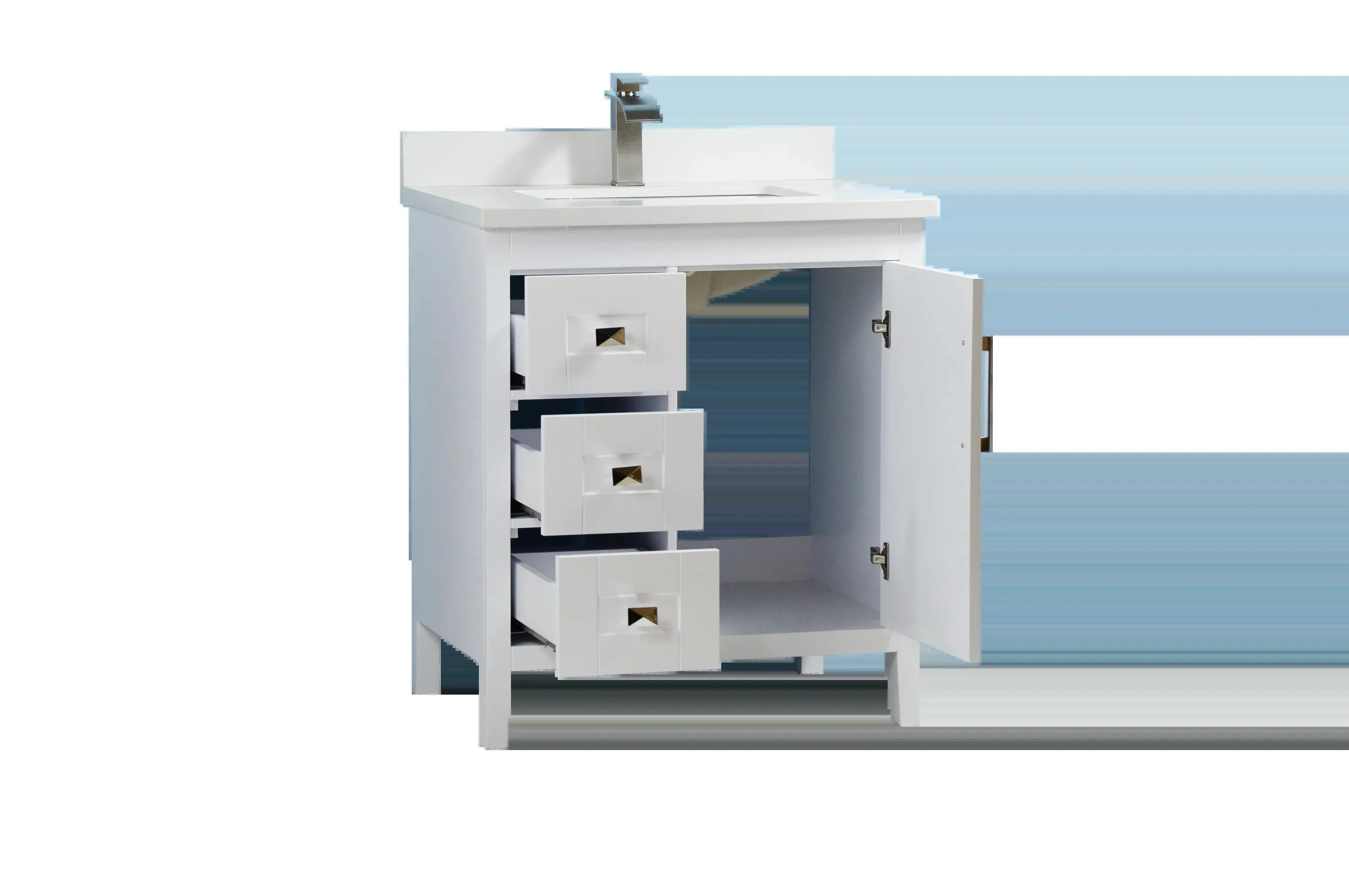 30" European Style White Vanity with Stone Top