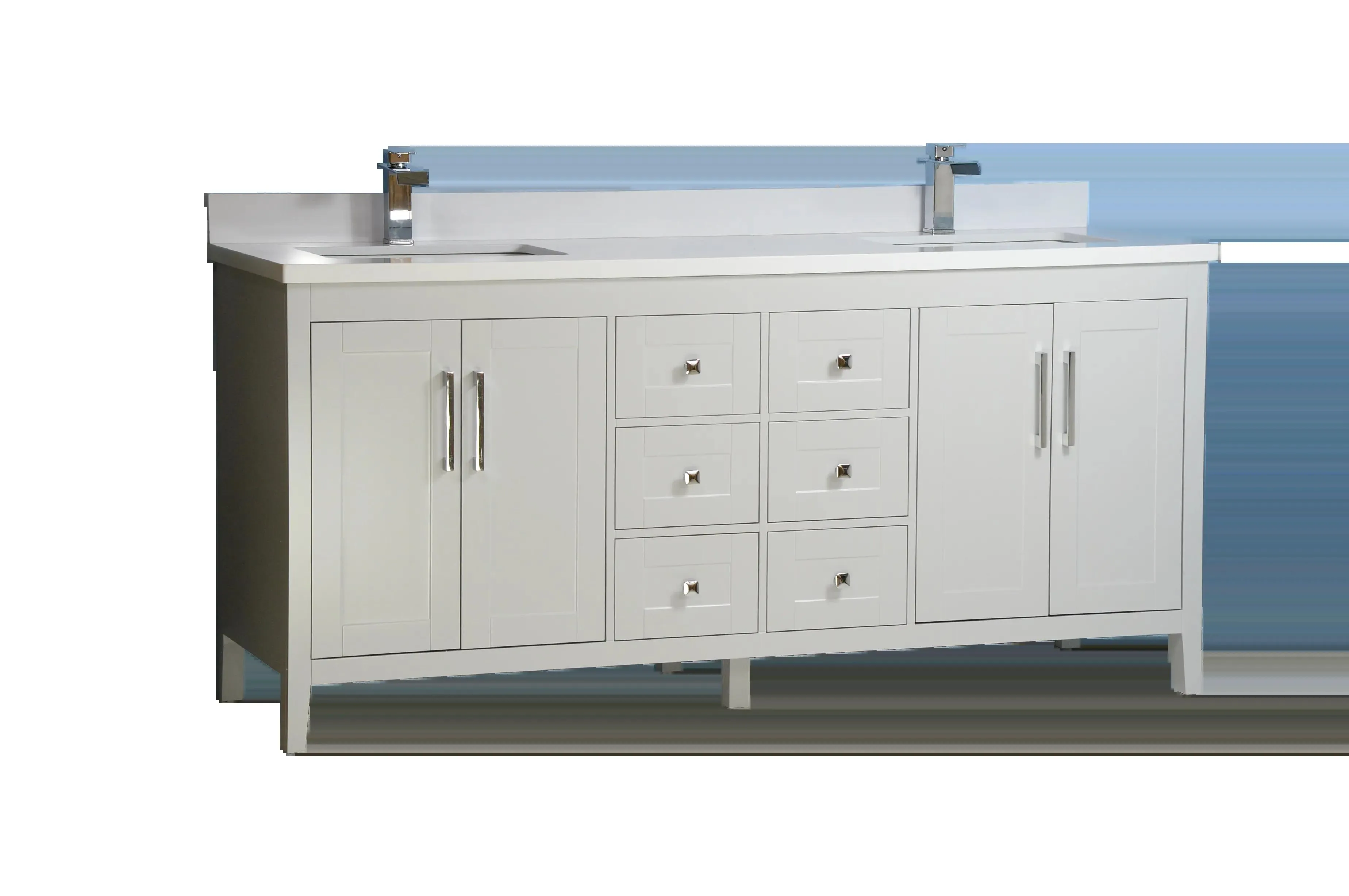 72" European Style Grey Double-Sink Vanity with Stone Top