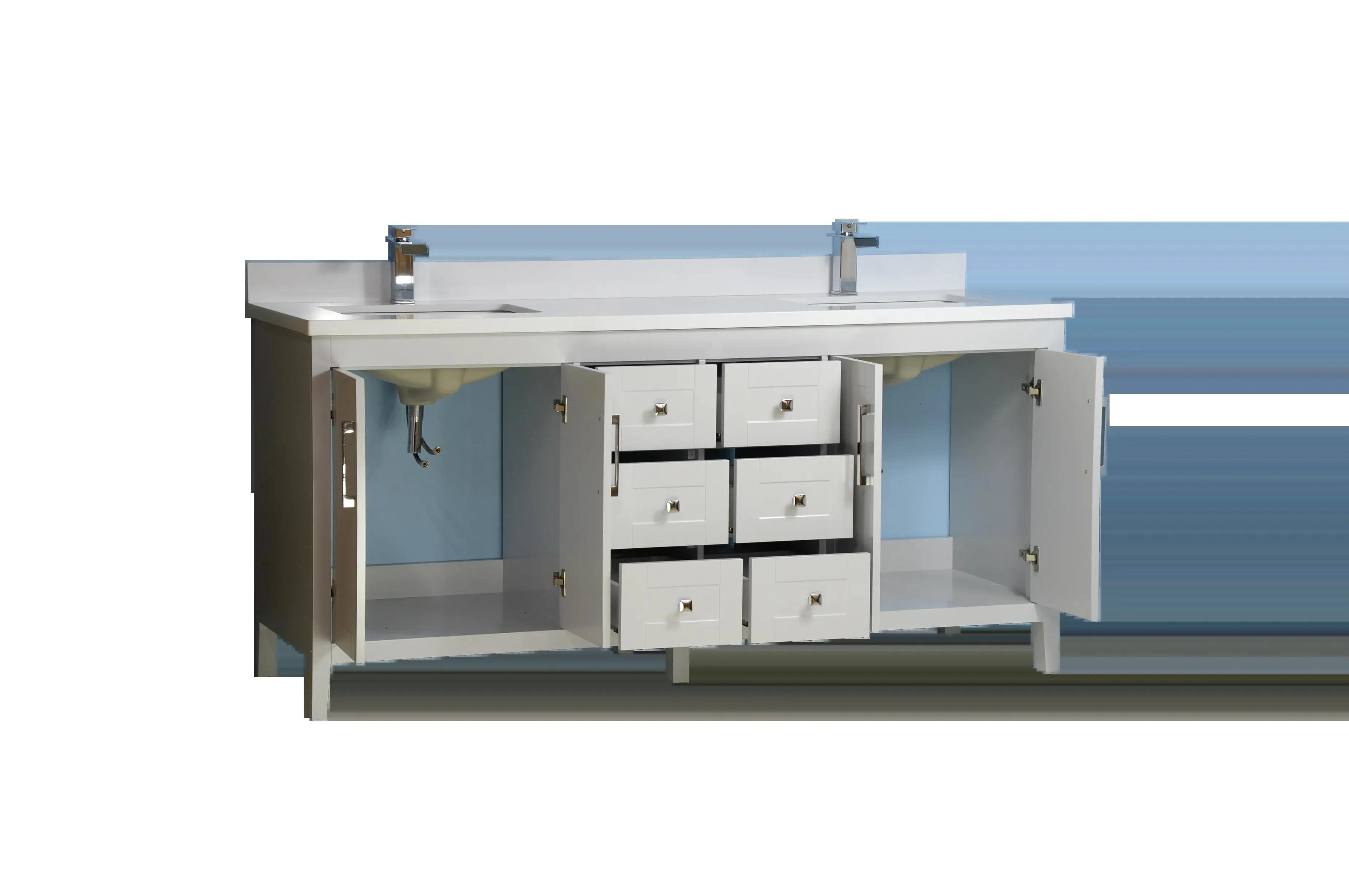 72" European Style Grey Double-Sink Vanity with Stone Top