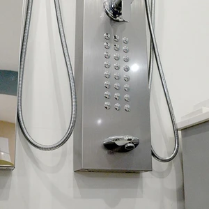 Image 4 of Multi-function Aluminum Shower Panel with Hand Shower (Brush Nickel) sold at Floors & Baths Pro's