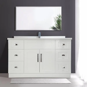 54" Shaker Style White Single-sink Vanity with Stone Top (6 drawers) | Floors & Baths Pro's