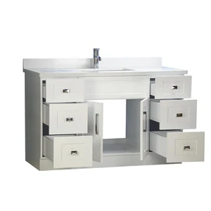 Image 3 of 54" Shaker Style White Single-sink Vanity with Stone Top (6 drawers) sold at Floors & Baths Pro's