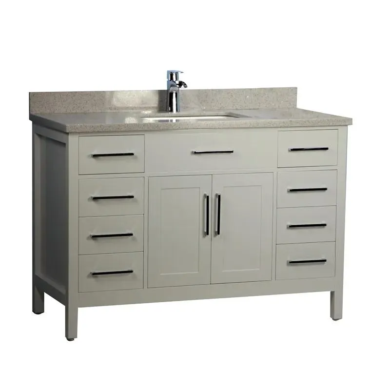 48" Solid Wood Gray Vanity with Stone Top