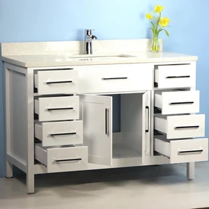 Image 2 of 48" Solid Wood Gray Vanity with Stone Top sold at Floors & Baths Pro's