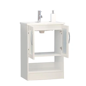  24" White Open-shelf Narrow Depth Vanity with One-piece Ceramic Top 