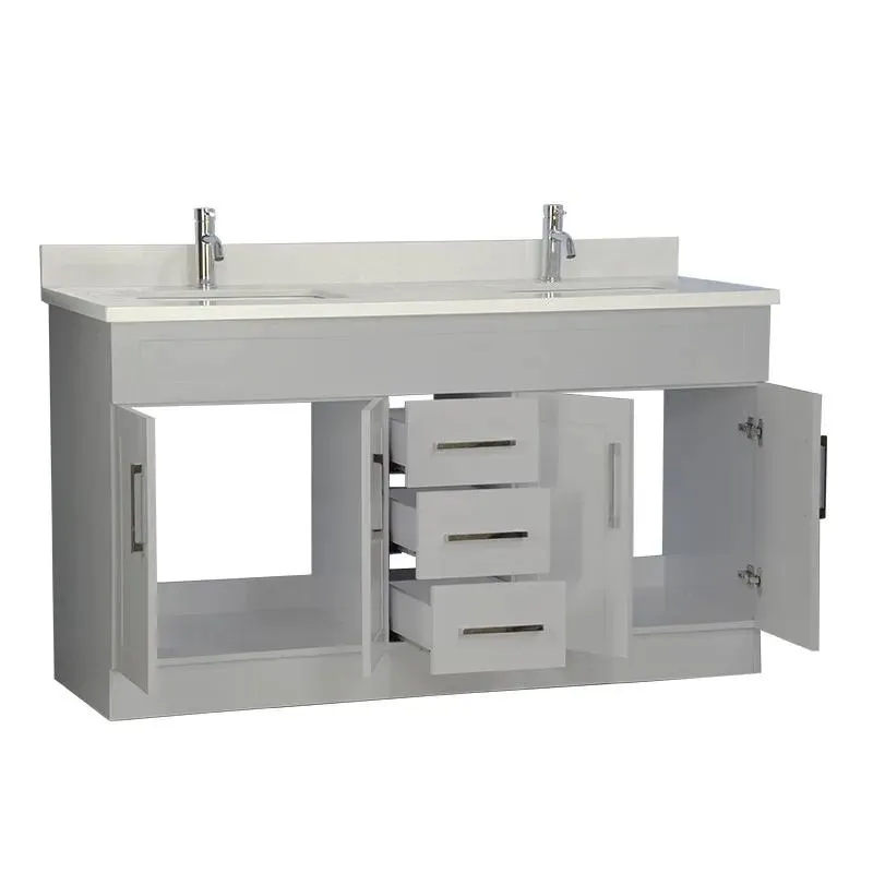 60" Double-Sink Gray Vanity with Stone Top