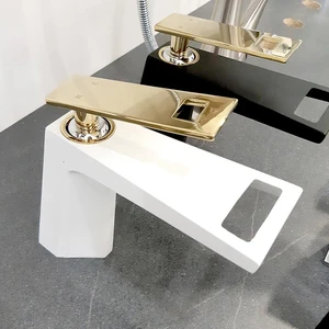  Single-Handle Sink Faucet (White/Gold) 