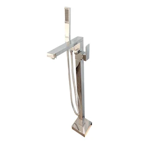  Freestanding Bath Square Shower Faucet with Hand Shower (Chrome) 