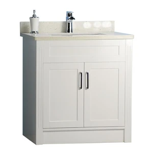 32" Shaker Style Double-door White Vanity with Stone Top | Floors & Baths Pro's
