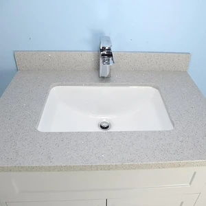 Image 4 of 32" Shaker Style Double-door White Vanity with Stone Top sold at Floors & Baths Pro's