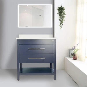 32'' Solid Wood Dark Blue Vanity with Shelf | Floors & Baths Pro's