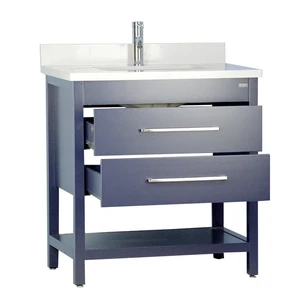 Image 2 of 32'' Solid Wood Dark Blue Vanity with Shelf sold at Floors & Baths Pro's