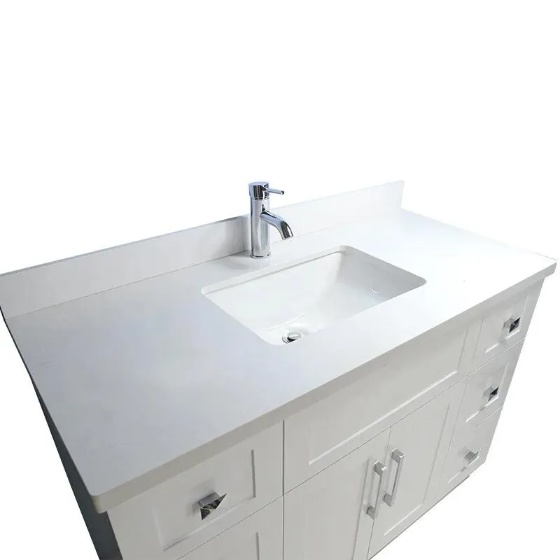 48" Shaker Style Grey Vanity with Stone Top (6 drawers)
