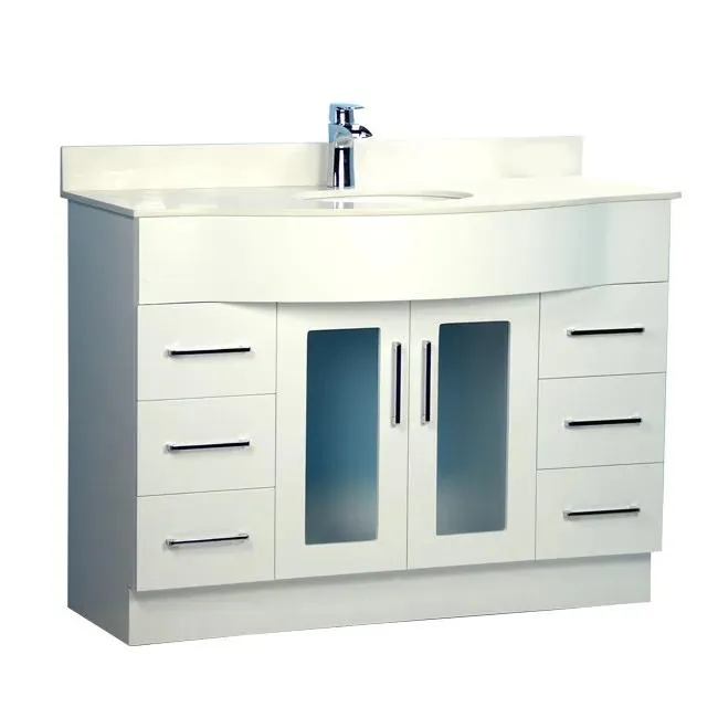 48" Traditional Style Curved White Vanity with Stone Top