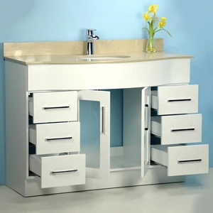 Image 2 of 48" Traditional Style Curved White Vanity with Stone Top sold at Floors & Baths Pro's