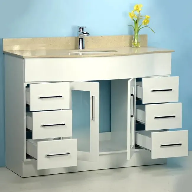 48" Traditional Style Curved White Vanity with Stone Top