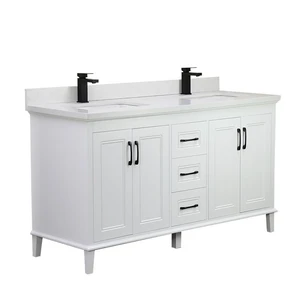 60" European Style Double-Sink White Vanity with Stone Top | Floors & Baths Pro's