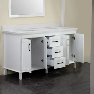 Image 2 of 60" European Style Double-Sink White Vanity with Stone Top sold at Floors & Baths Pro's