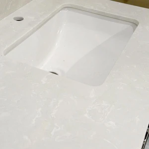 Image 5 of 60" European Style Double-Sink White Vanity with Stone Top sold at Floors & Baths Pro's