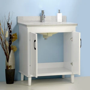 Image 2 of 30" European Style White Double-doors Vanity with Stone Top sold at Floors & Baths Pro's