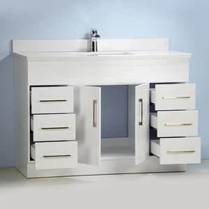Image 2 of 54" Gray Shaker Style Vanity with Stone Top sold at Floors & Baths Pro's