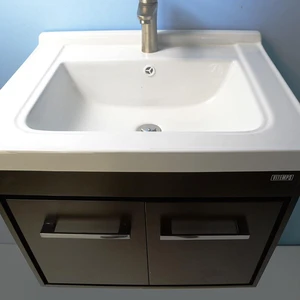 Image 3 of 24'' Wall-Mounted Solid Wood Espresso Vanity with Ceramic Sink sold at Floors & Baths Pro's