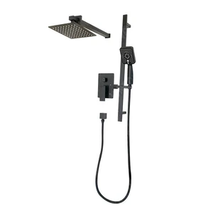  Matt Black Square Rain Showerhead with Rail/Hand Shower 