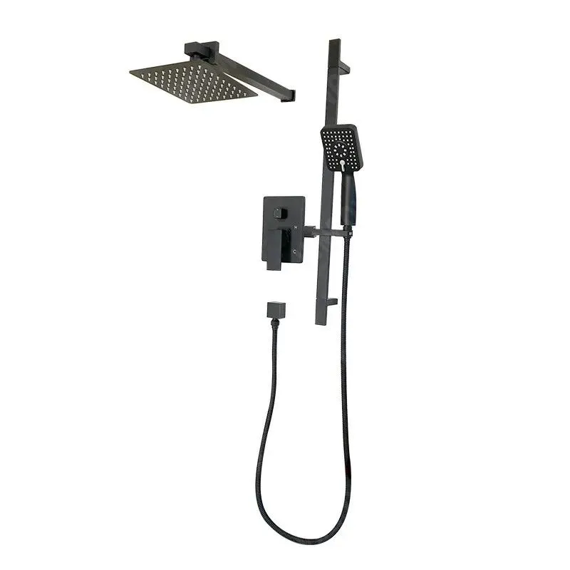 Matt Black Square Rain Showerhead with Rail/Hand Shower