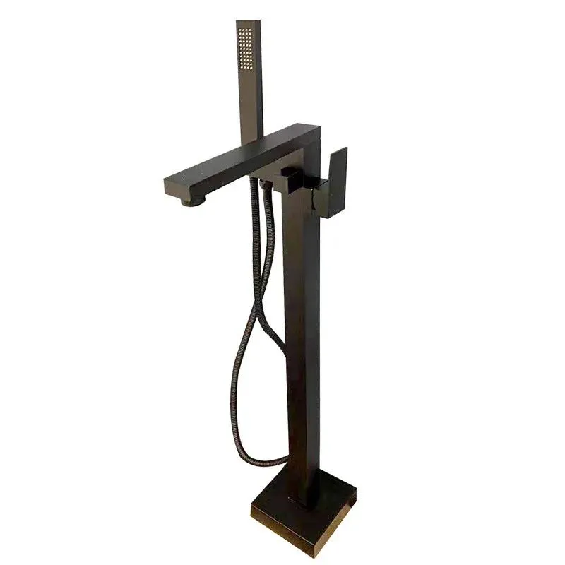 Freestanding Bath Square Shower Faucet with Hand Shower (Black)