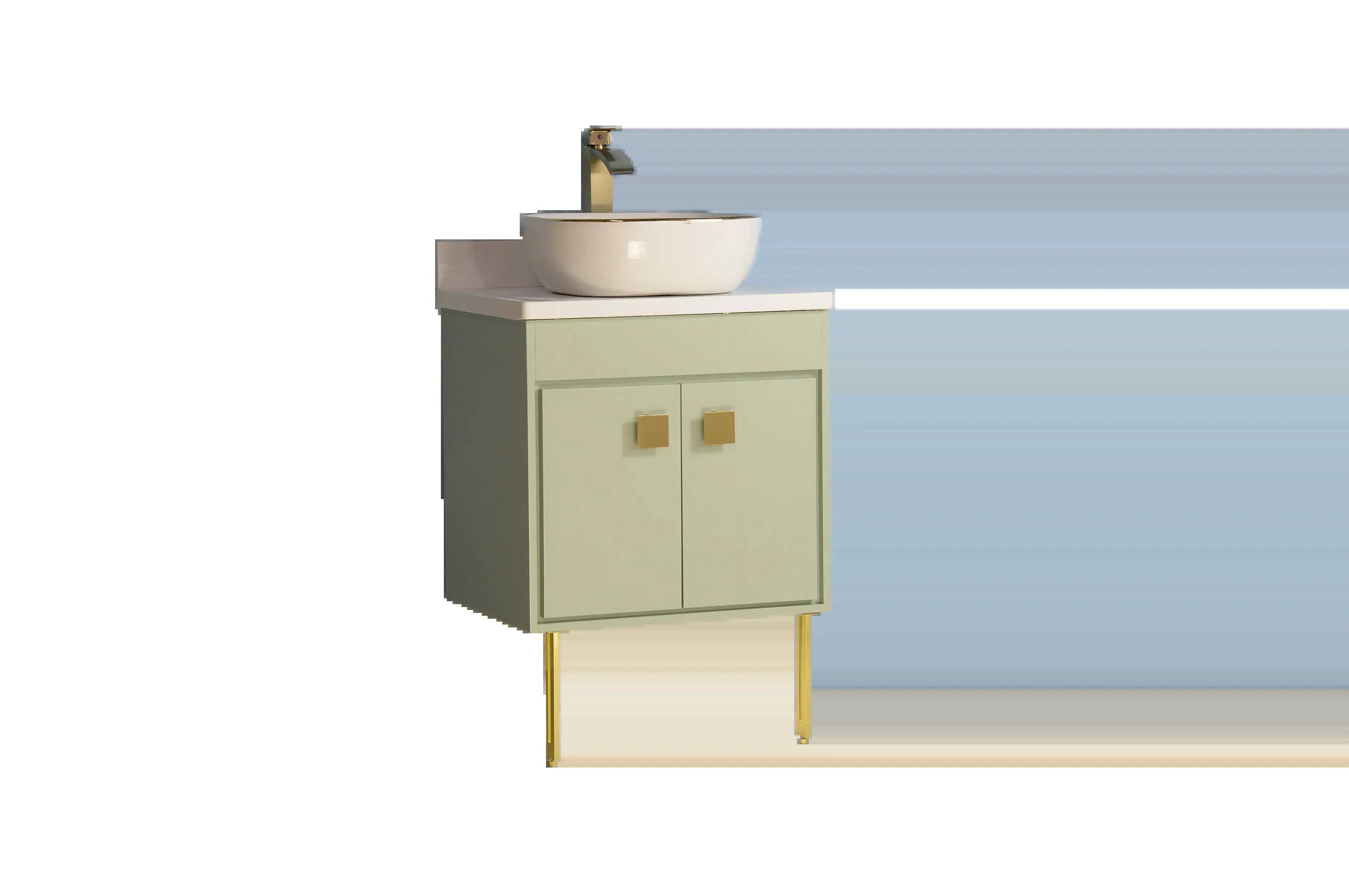 24" Wood Green Vanity Base with Stone Top（Without Vessel sink）