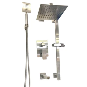 Image 4 of Wall Mounted Square Rain Showerhead 3-Way Shower System in Brush Nickel sold at Floors & Baths Pro's