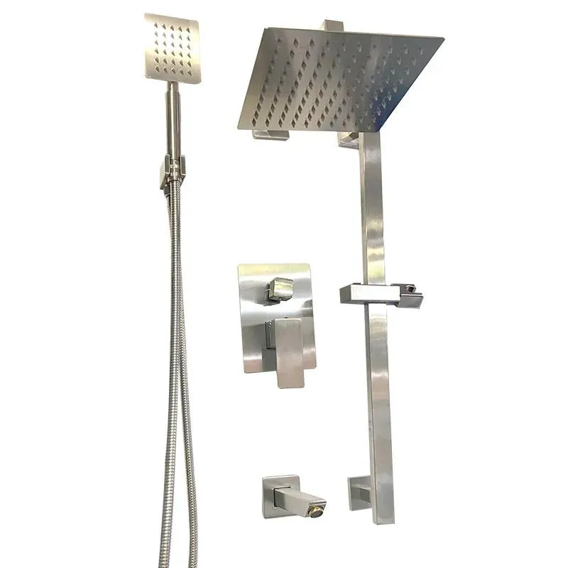 Wall Mounted Square Rain Showerhead 3-Way Shower System in Brush Nickel