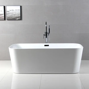  59" Freestanding Acrylic Rounded Rectangle Bathtub in White/Black 