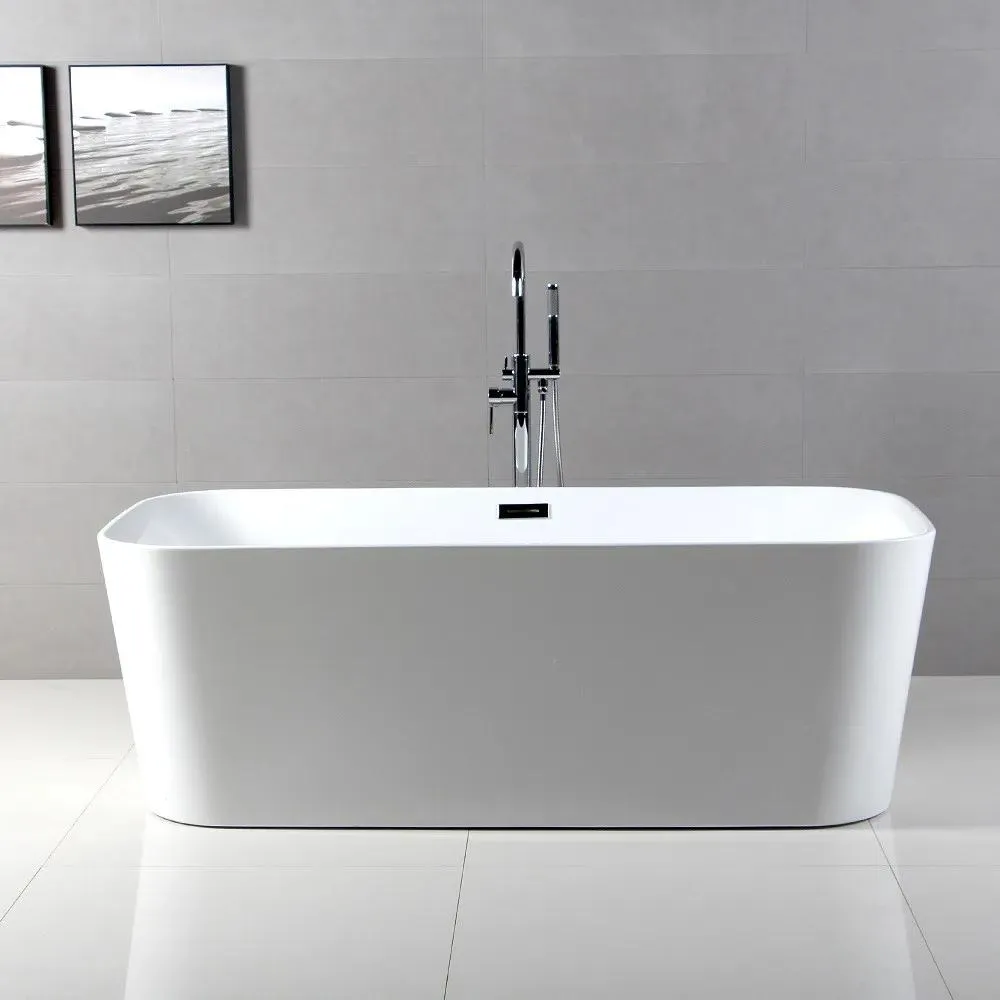 59" Freestanding Acrylic Rounded Rectangle Bathtub in White/Black