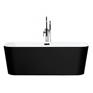 Image 2 of 59" Freestanding Acrylic Rounded Rectangle Bathtub in White/Black sold at Floors & Baths Pro's