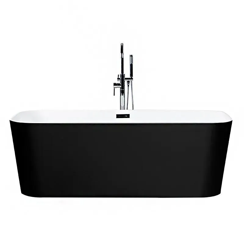 59" Freestanding Acrylic Rounded Rectangle Bathtub in White/Black