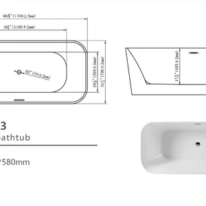 Image 6 of 59" Freestanding Acrylic Rounded Rectangle Bathtub in White/Black sold at Floors & Baths Pro's