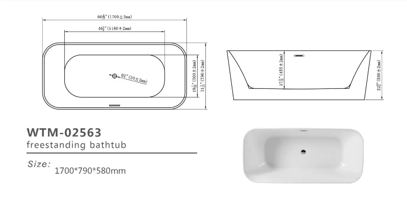 59" Freestanding Acrylic Rounded Rectangle Bathtub in White/Black
