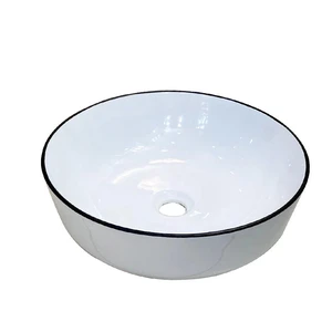 16.5" Round White Ceramic Vessel Sink with Black Border | Floors & Baths Pro's